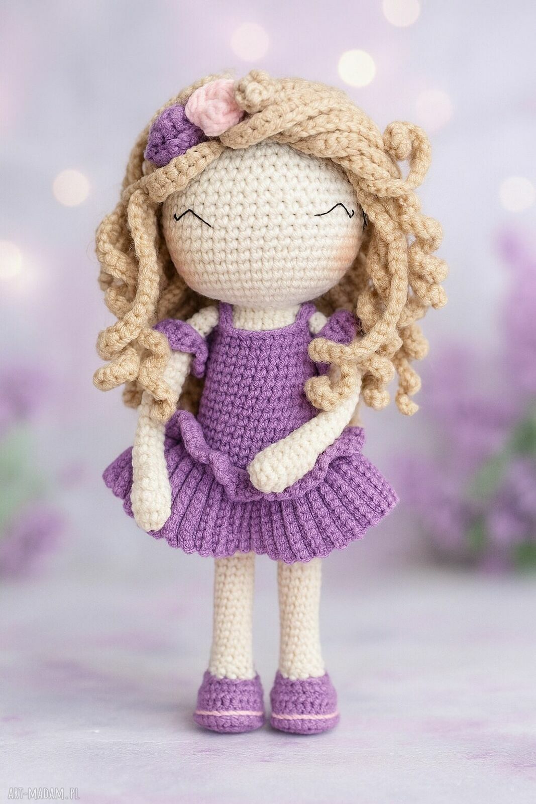 Fioletowa lalka amigurumi na szydełku - ok. 28 cm