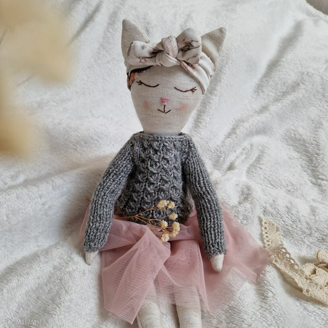Lalka szyta kot Tilda dla dziewczynki - ręcznie robiony kotek ok. 40 cm