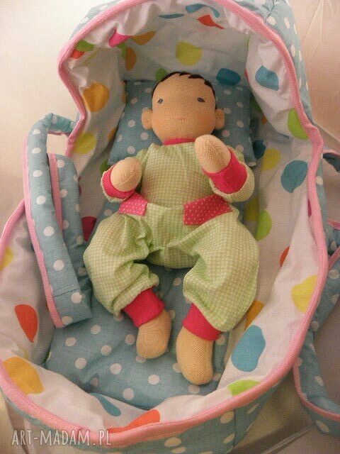 lalki: Lalka waldorfska niemowlaczek z nosidełkiem i zestawem ubranek Ręczne
