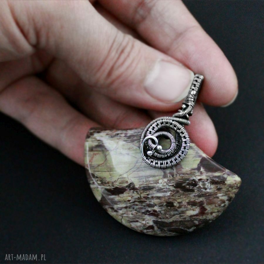 Laluna - duży wisior z jaspisem (wire wrapping)