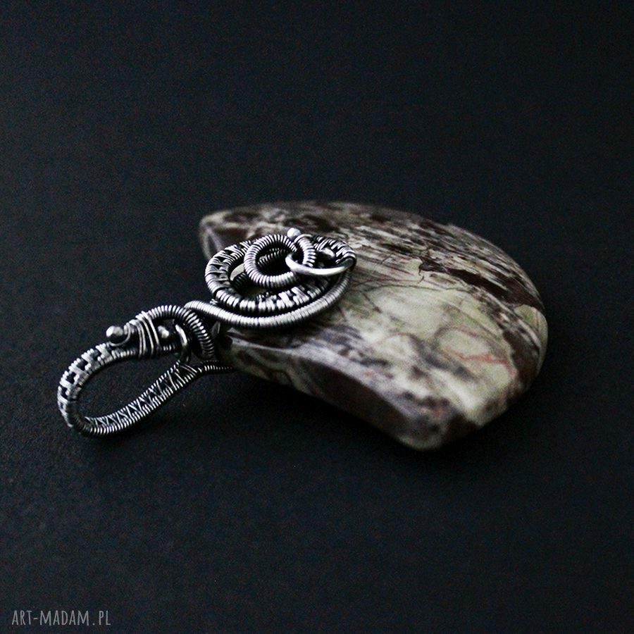 Laluna - duży wisior z jaspisem (wire wrapping)