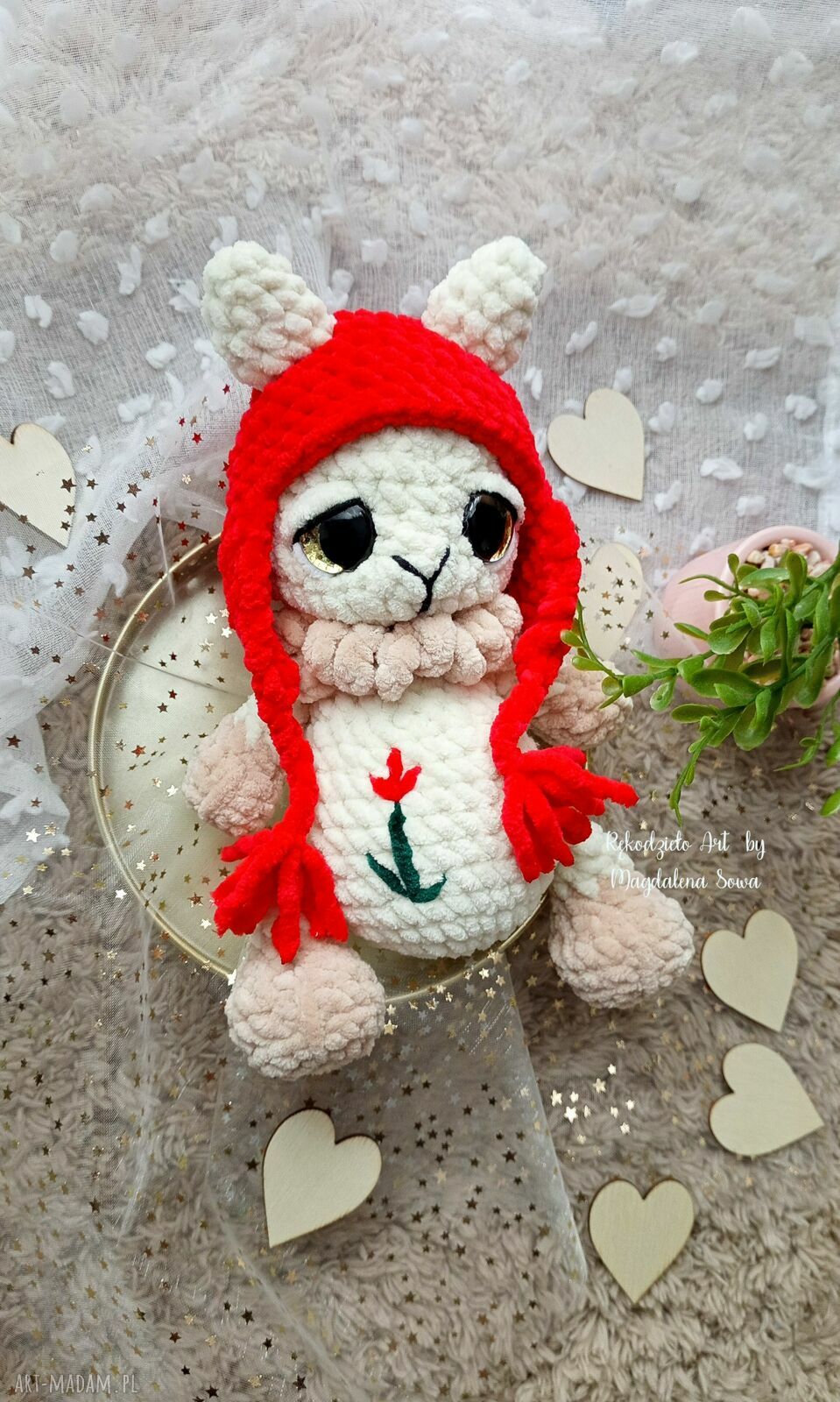 Lama w czapce - szydełkowa maskotka handmade dla dziecka (ok. 22 cm)