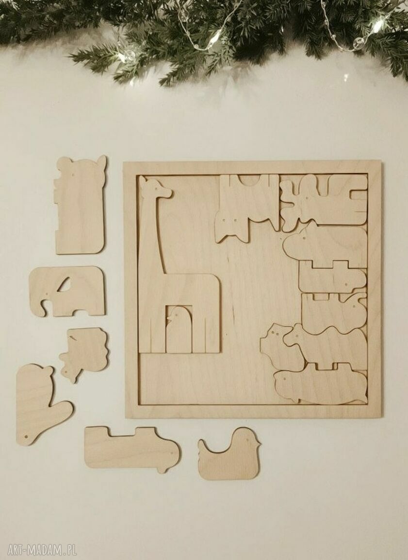 Puzzle łamigłówka Zwierzątka Montessori ze sklejki 20x20 cm - handmade