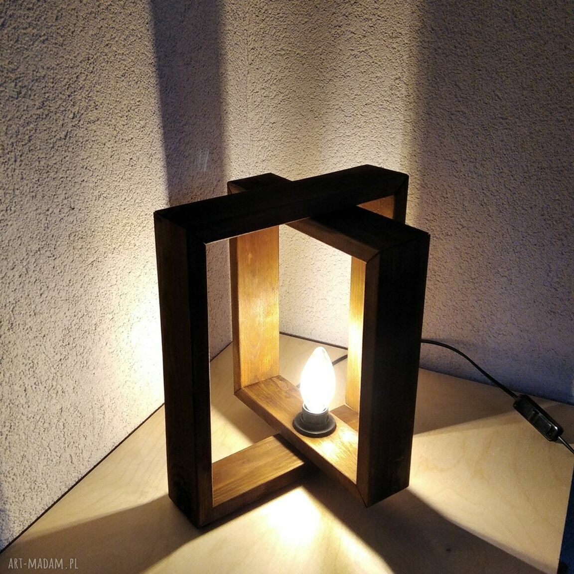 Lampa drewniana loft - lampka z drewna /7/ w odcieniu dąb