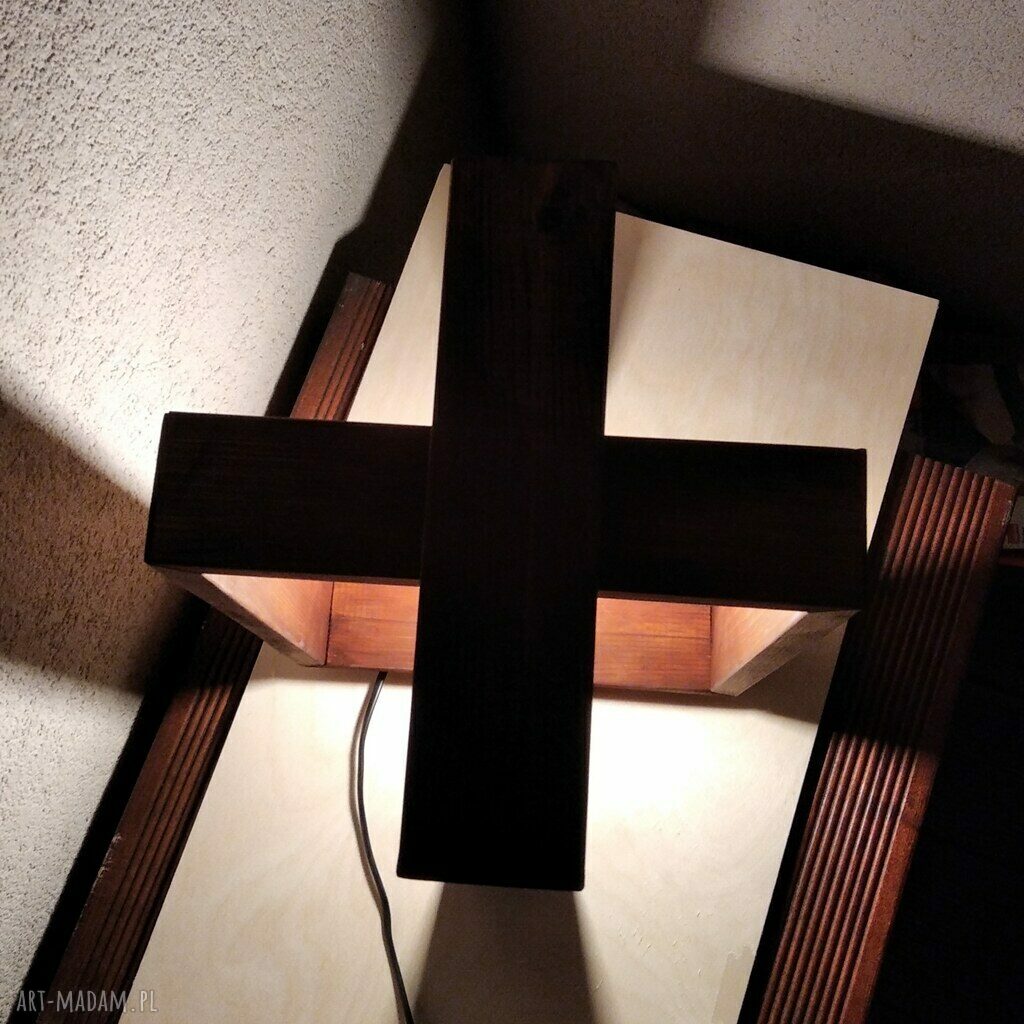 Lampa drewniana loft w kolorze teak - lampka z ciepłym światłem LED