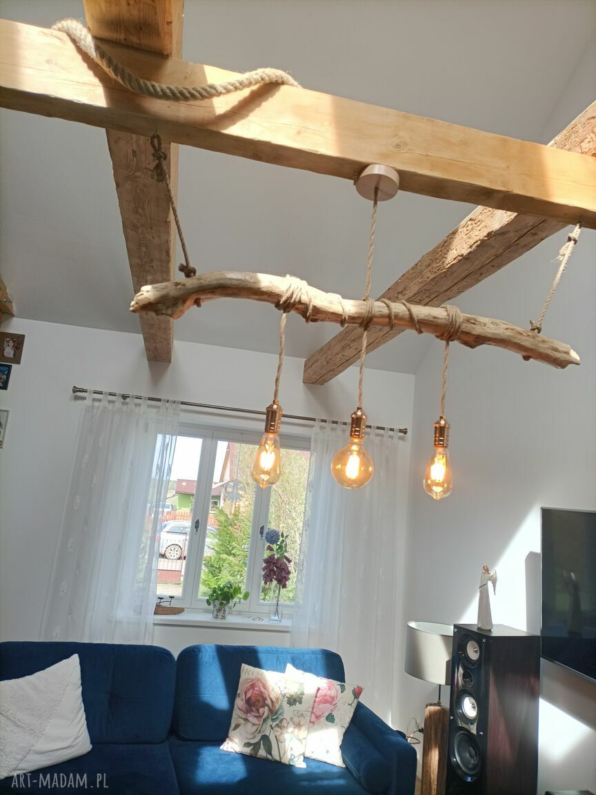 Drewniana lampa wisząca Jaro Blue0 z drewna z morza