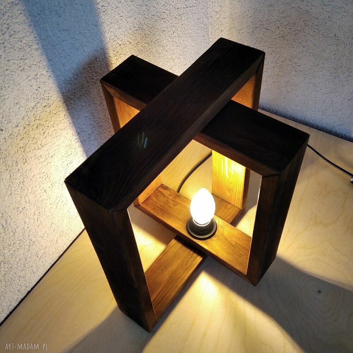 Lampa drewniana loft - lampka z drewna /7/ w odcieniu dąb