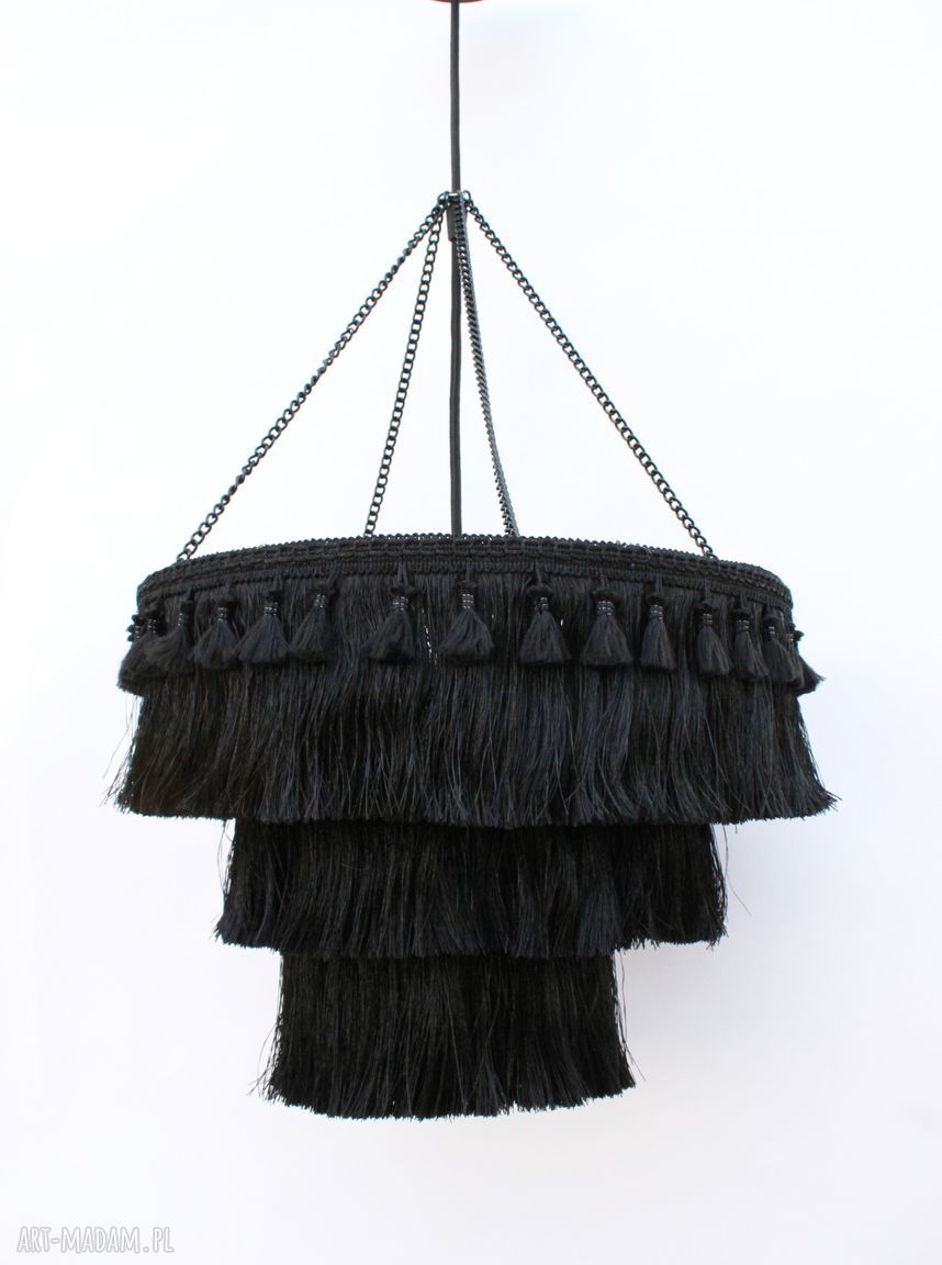 Lampa Fringe Boho - czarny klosz wiszący z frędzlami