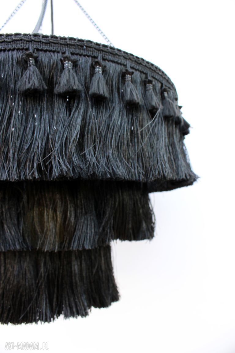Lampa Fringe Boho - czarny klosz wiszący z frędzlami
