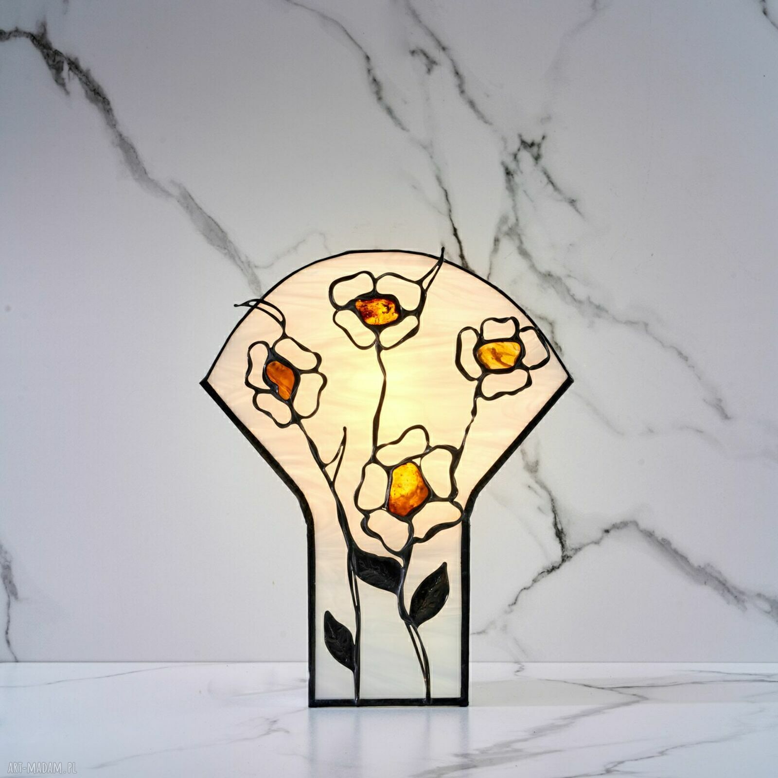 Lampa na biurko z bursztynem bałtyckim Tiffany - Amberlamp Oliwa