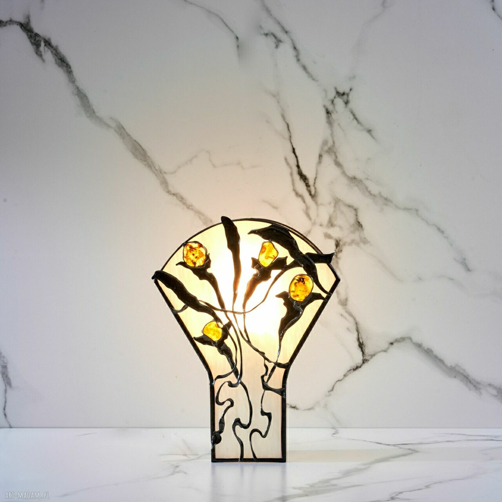 Lampa na biurko i komodę z bursztynem bałtyckim Tiffany Ostia Y-28