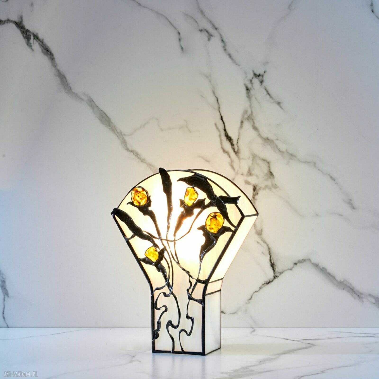 Lampa na biurko i komodę z bursztynem bałtyckim Tiffany Ostia Y-28