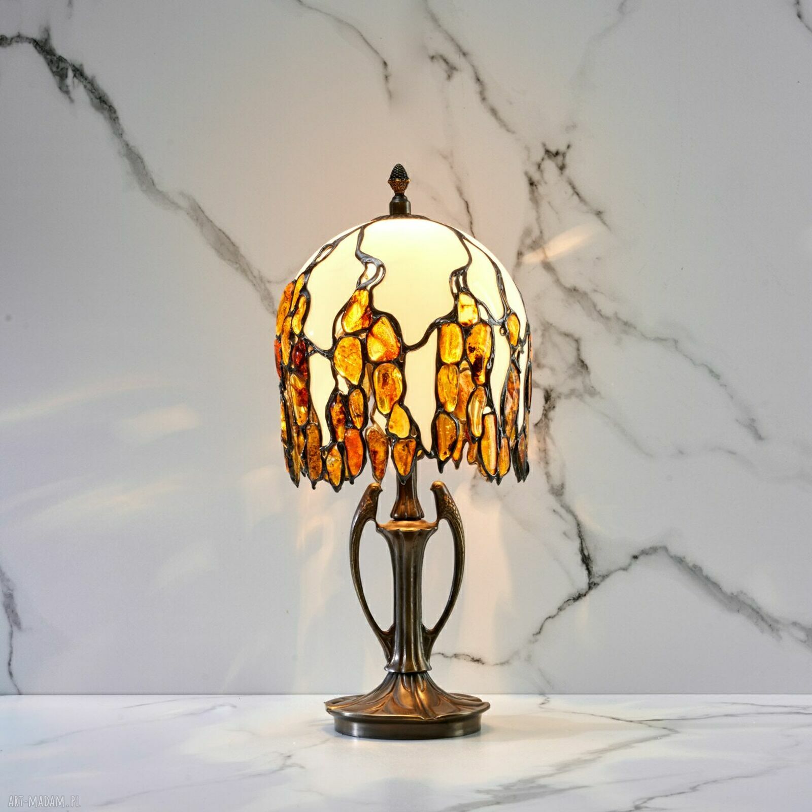 Lampa na biurko z bursztynem bałtyckim Tiffany - Como B2 -18/16