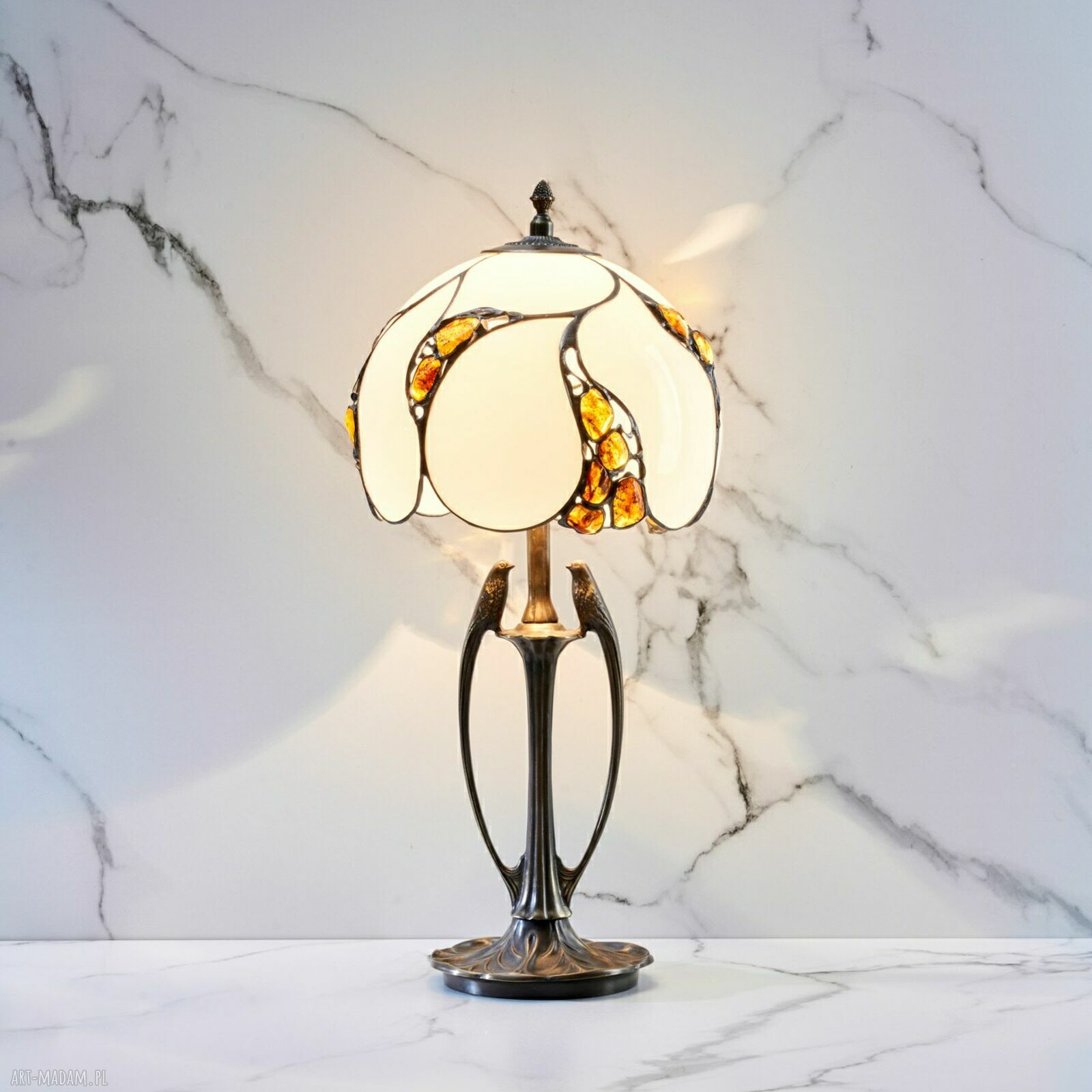 Lampa na biurko z bursztynem bałtyckim Tiffany Firenze B1 25/17