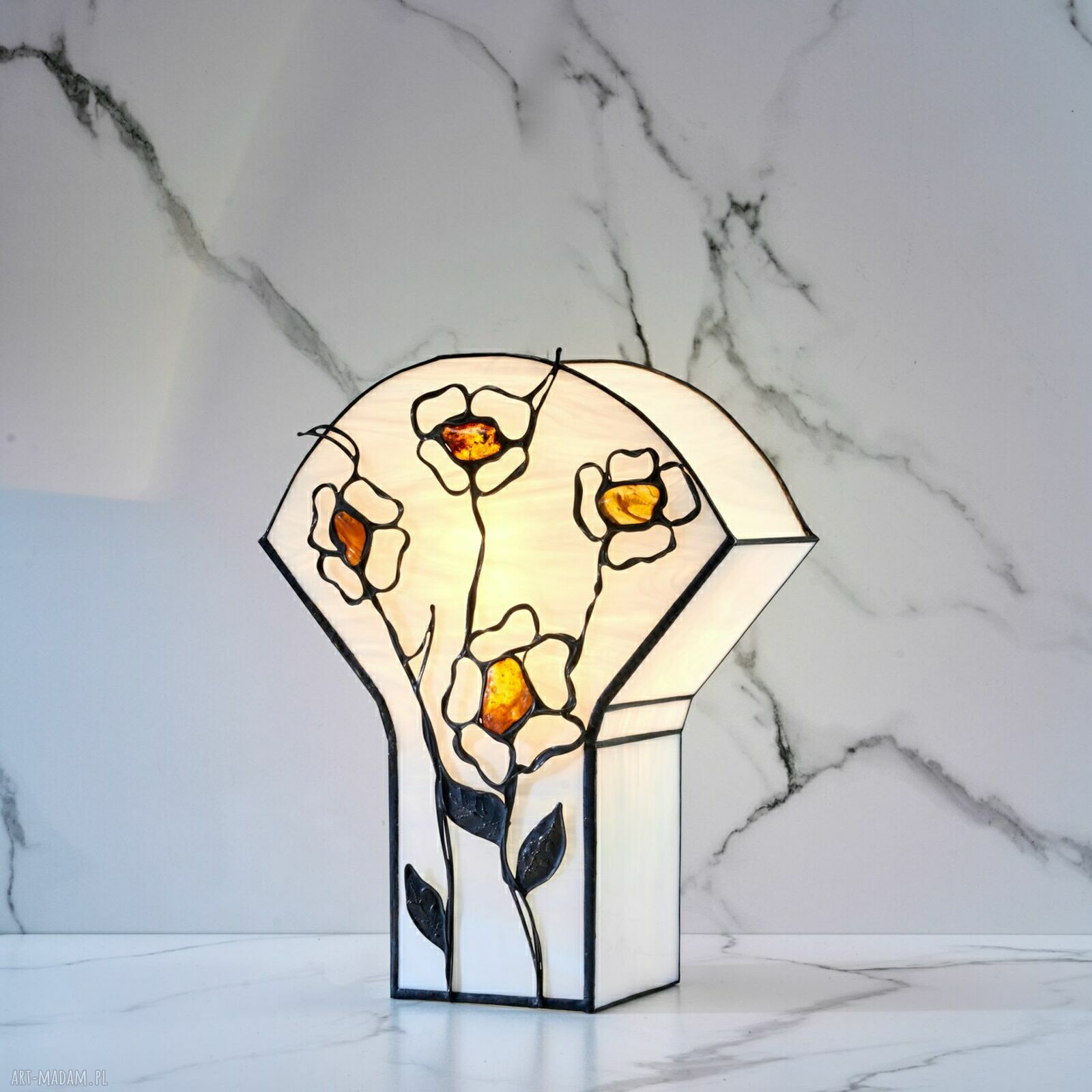 Lampa na biurko z bursztynem bałtyckim Tiffany - Amberlamp Oliwa