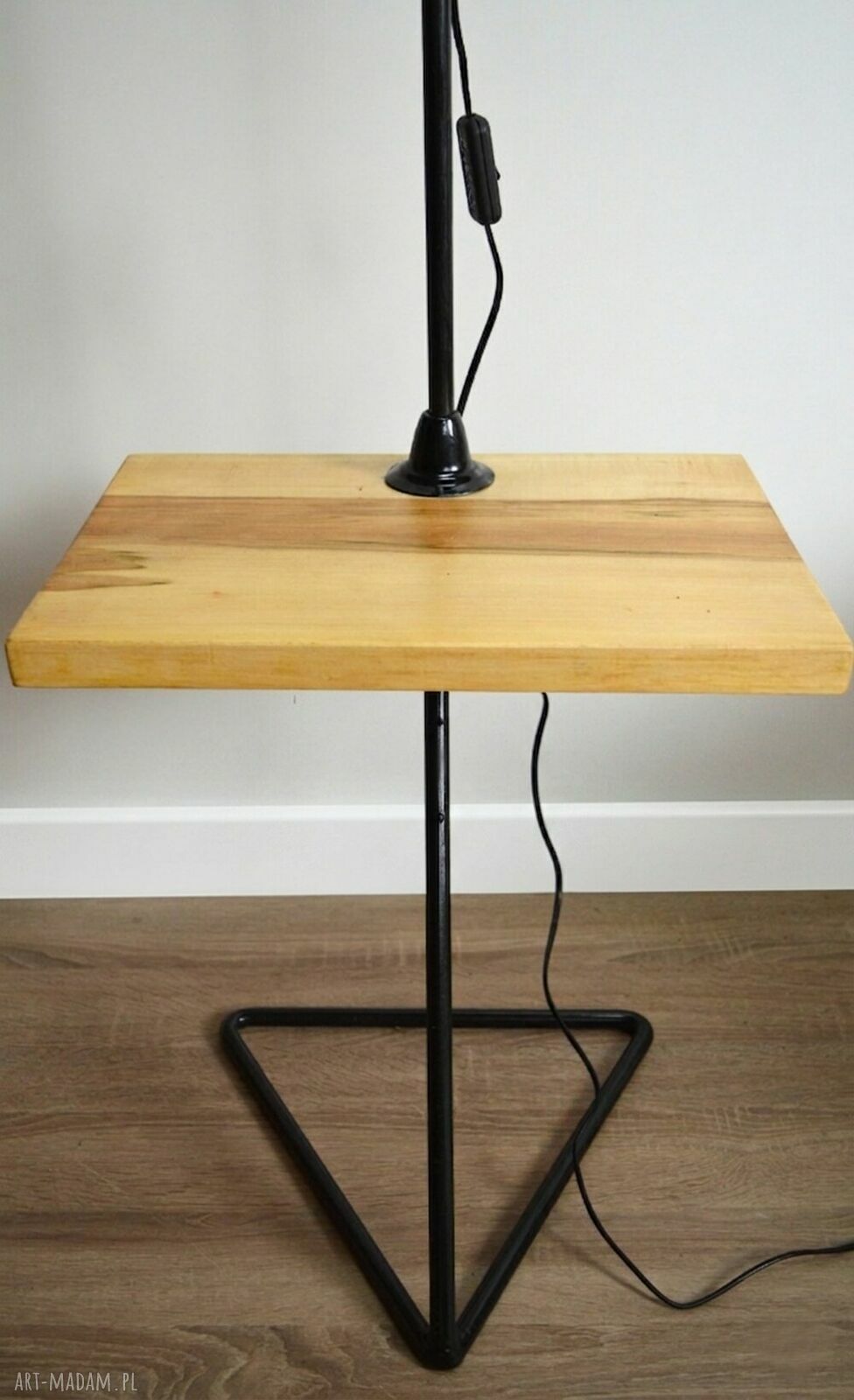 Lampa podłogowa hand made Loft - drewno, metal i klosz z recyclingu