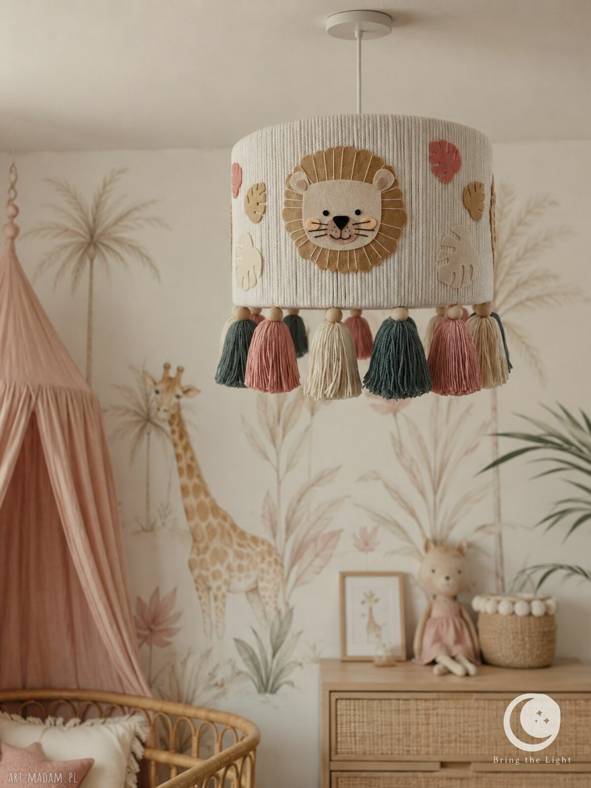 Różowa lampa sufitowa Safari do pokoju dziewczynki
