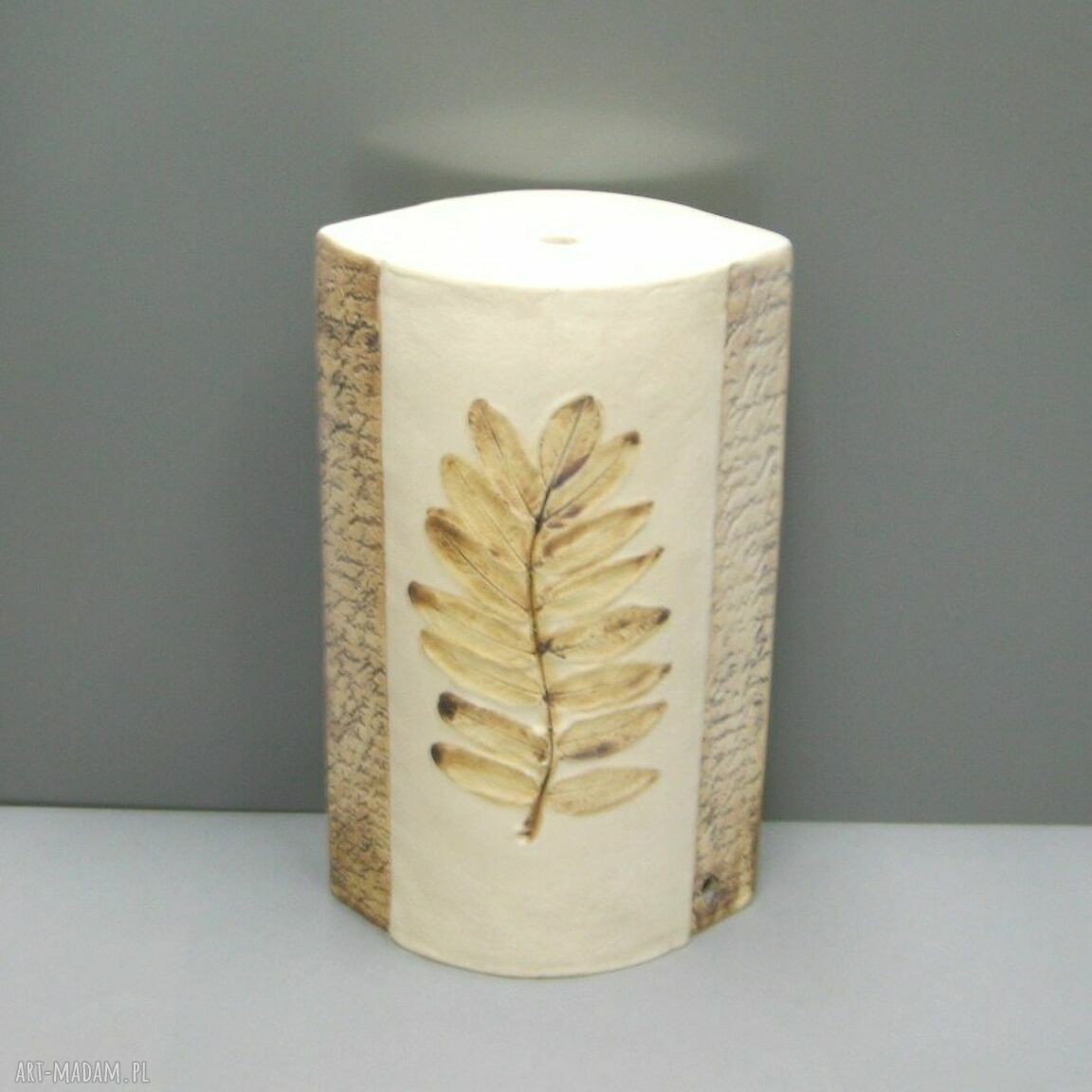 Lampa ceramiczna z dekoracyjnym liściem - Santin handmade