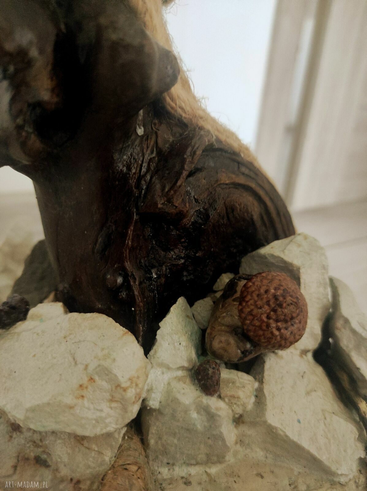 Lampa z gałęzi i kamienia - naturalne światło z kloszem z juty (E27)