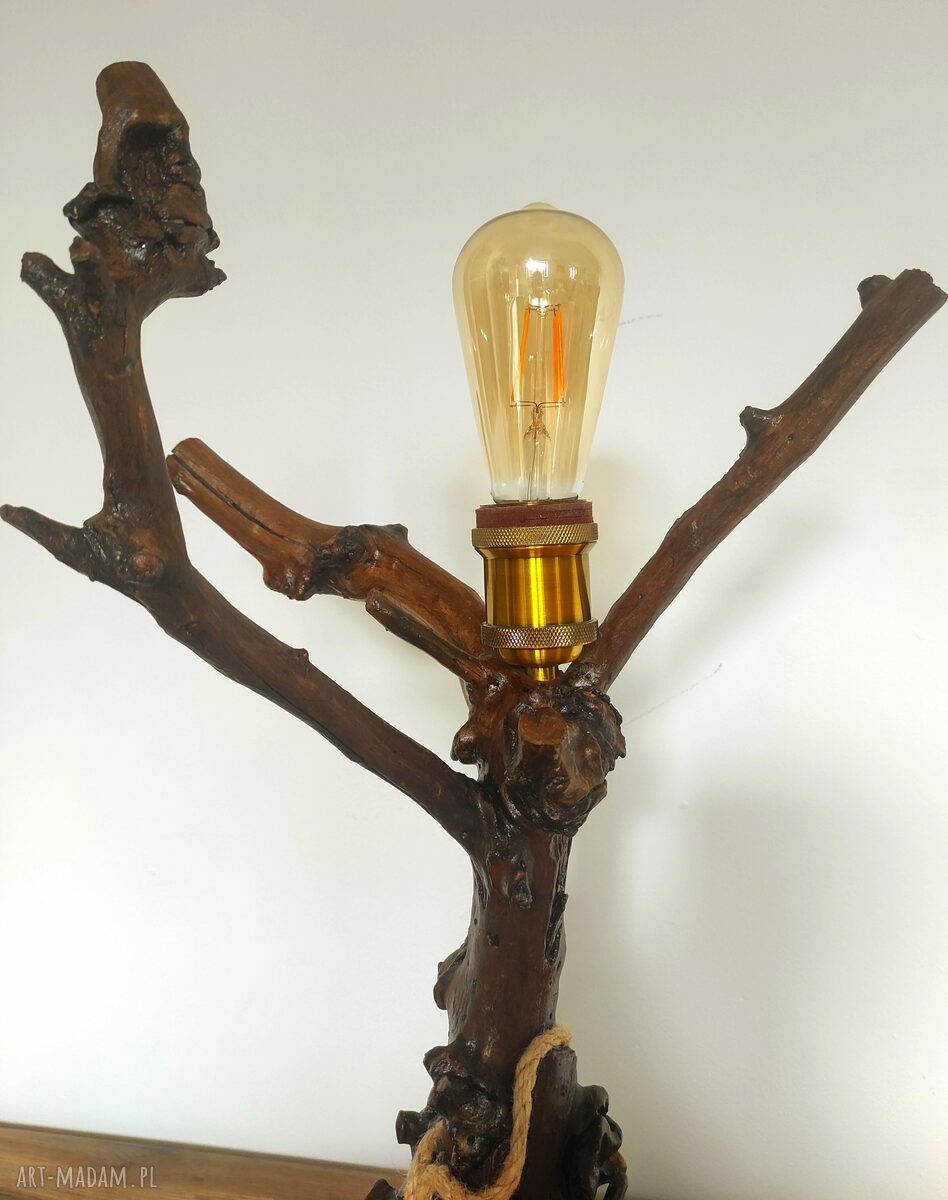 Lampa z gałęzi i kamienia - naturalne światło z kloszem z juty (E27)