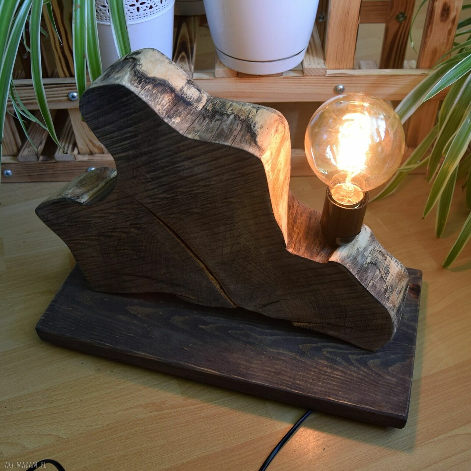 Lampa z plastra drewna akacji loft Japandi Wabi-sabi - unikat do przytulnych wnętrz