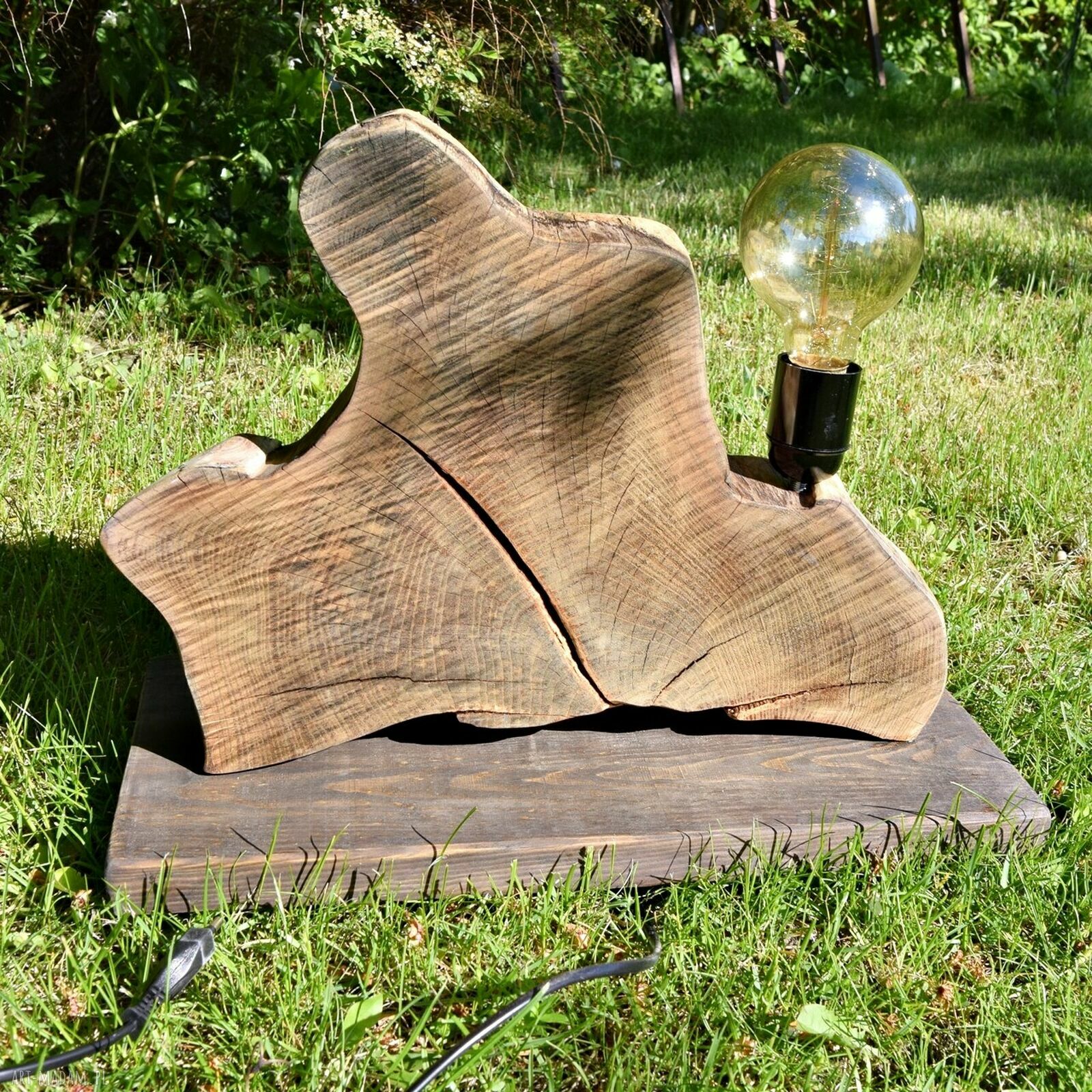 Lampa z plastra drewna akacji loft Japandi Wabi-sabi - unikat do przytulnych wnętrz