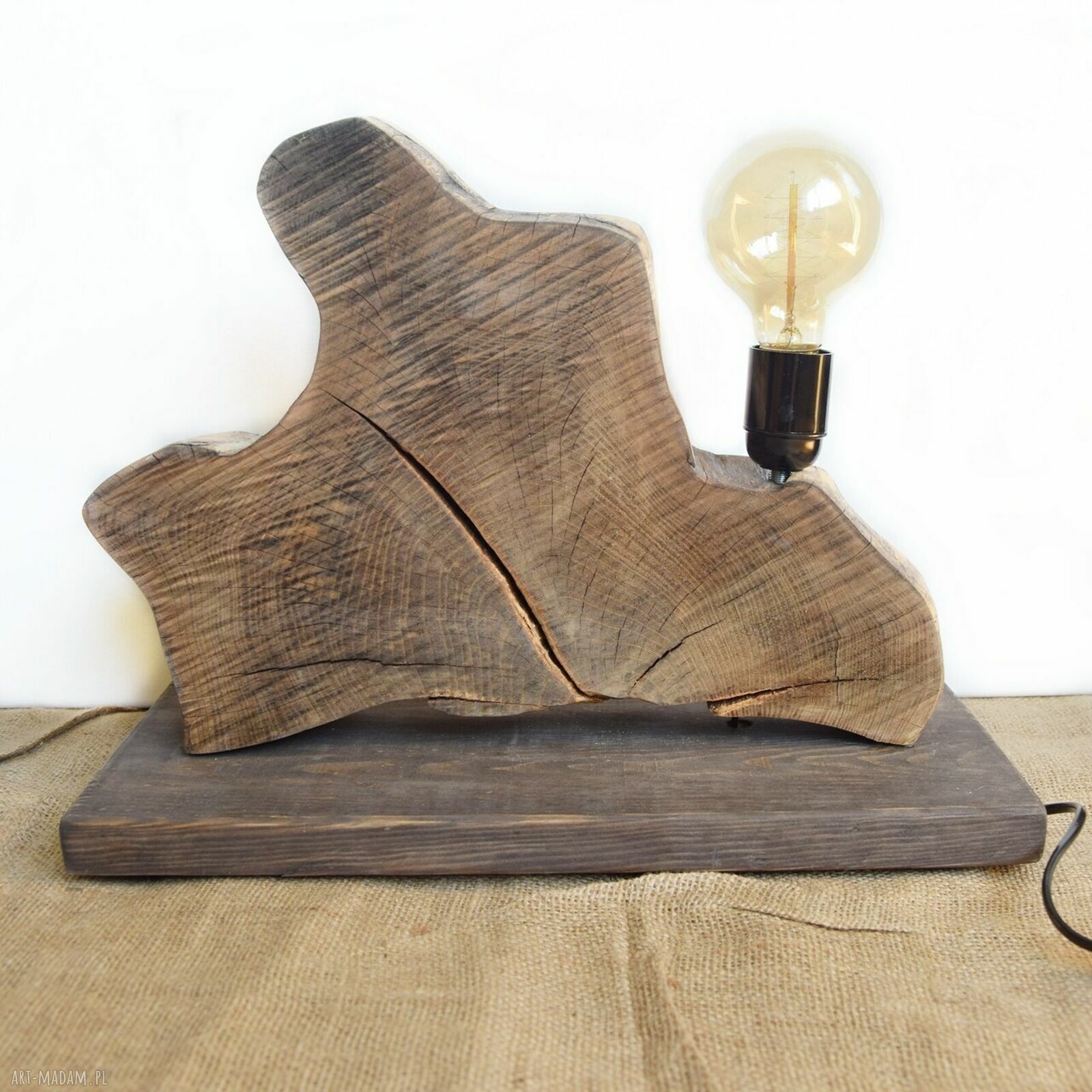 Lampa z plastra drewna akacji loft Japandi Wabi-sabi - unikat do przytulnych wnętrz
