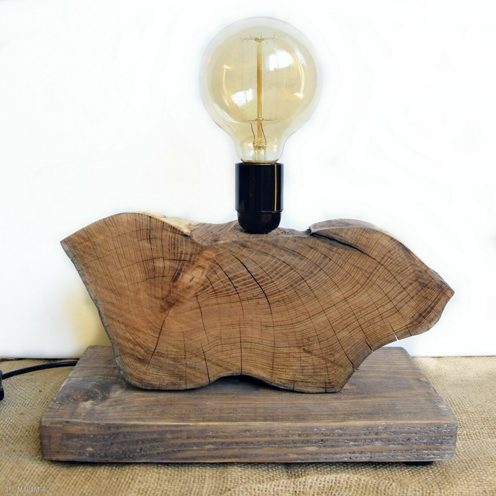 Lampa z plastra drewna Akacja w stylu loft Japandi Wabi-Sabi - unikat