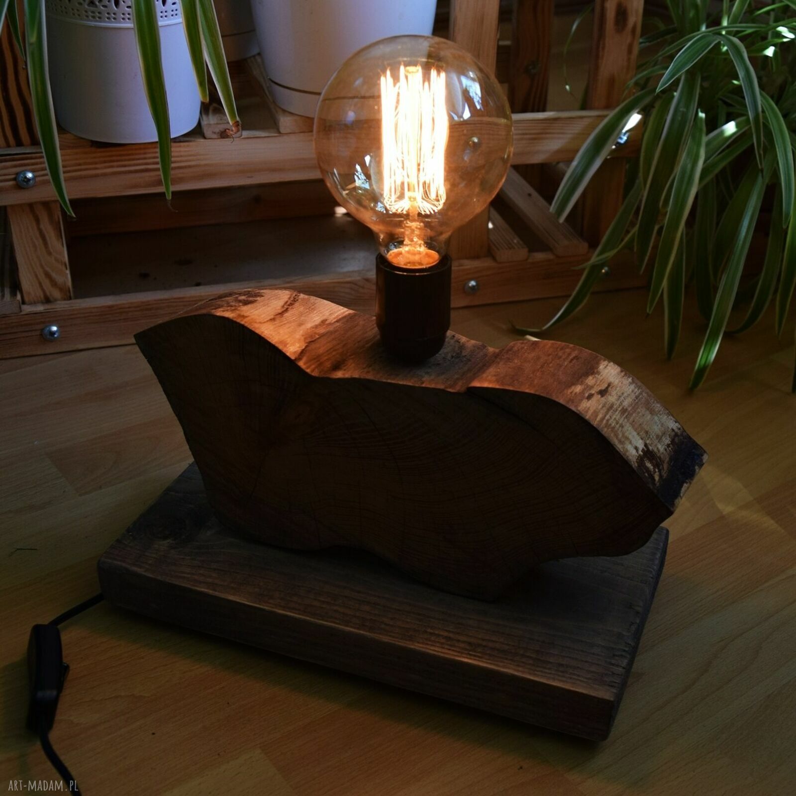 Lampa z plastra drewna Akacja w stylu loft Japandi Wabi-Sabi - unikat