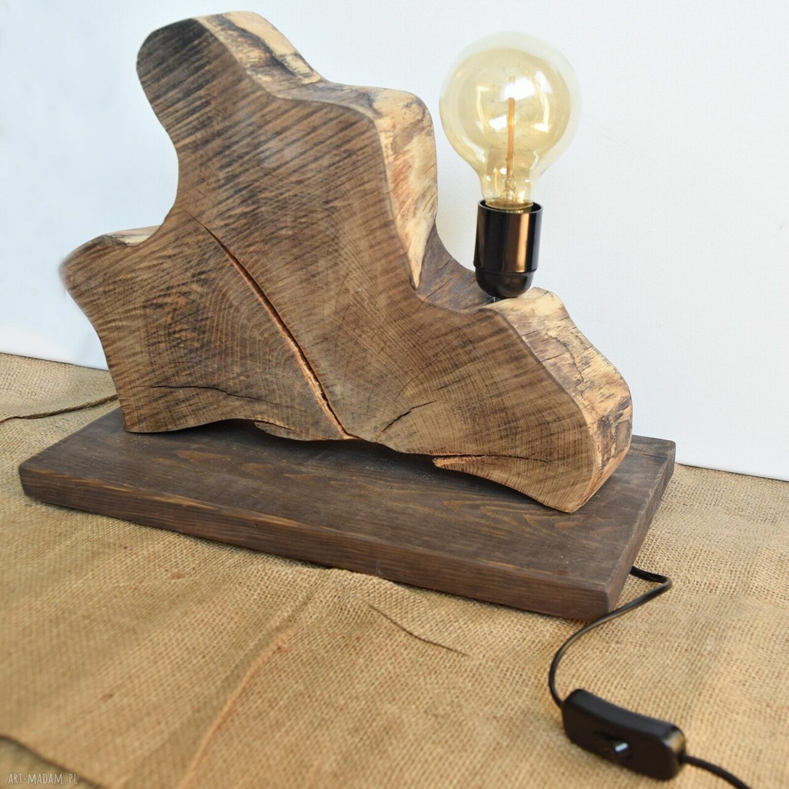 Lampa z plastra drewna akacji loft Japandi Wabi-sabi - unikat do przytulnych wnętrz
