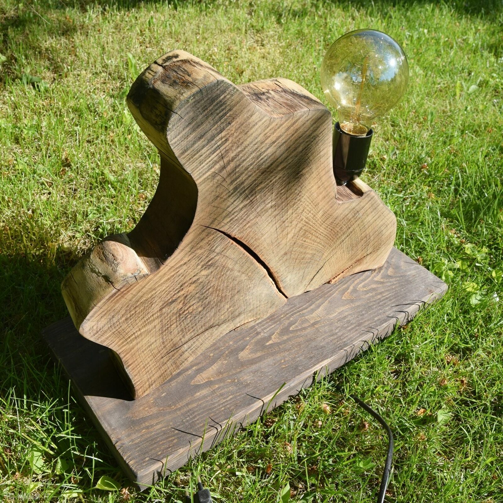 Lampa z plastra drewna akacji loft Japandi Wabi-sabi - unikat do przytulnych wnętrz