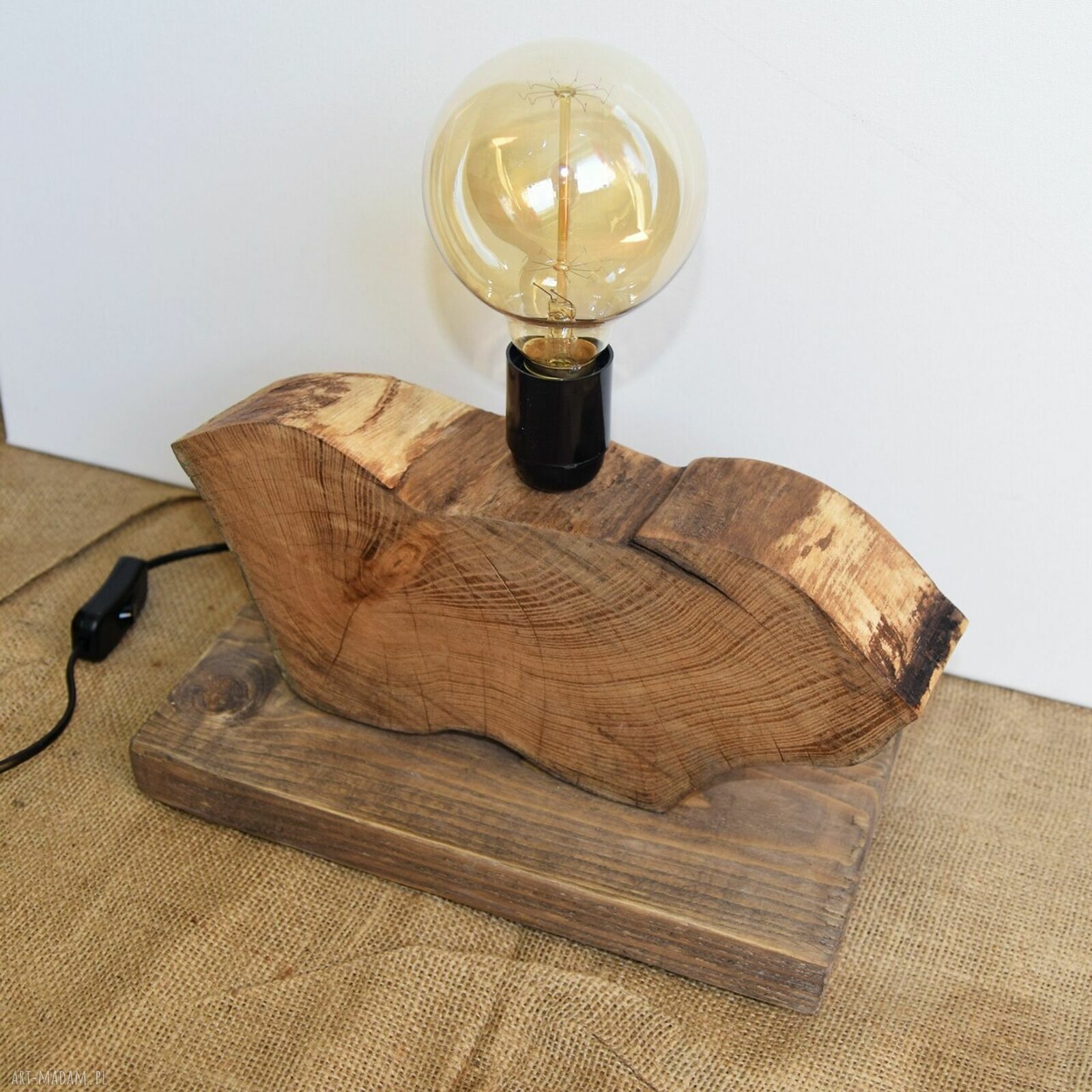 Lampa z plastra drewna Akacja w stylu loft Japandi Wabi-Sabi - unikat