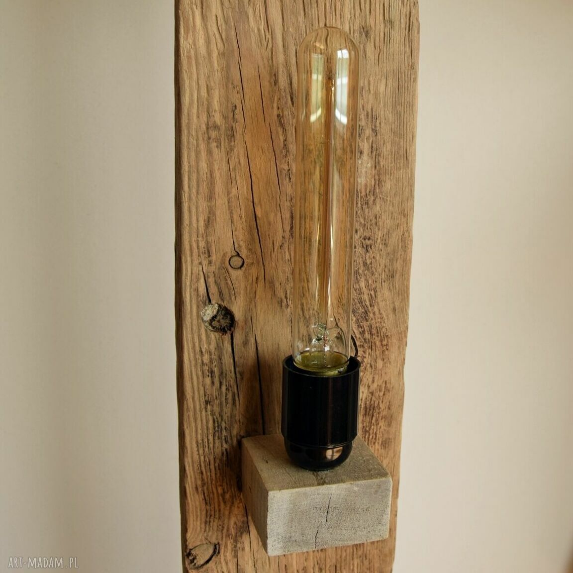 Lampa ze starego drewna loft retro wabi-sabi - unikat do ciepłego, nastrojowego światła