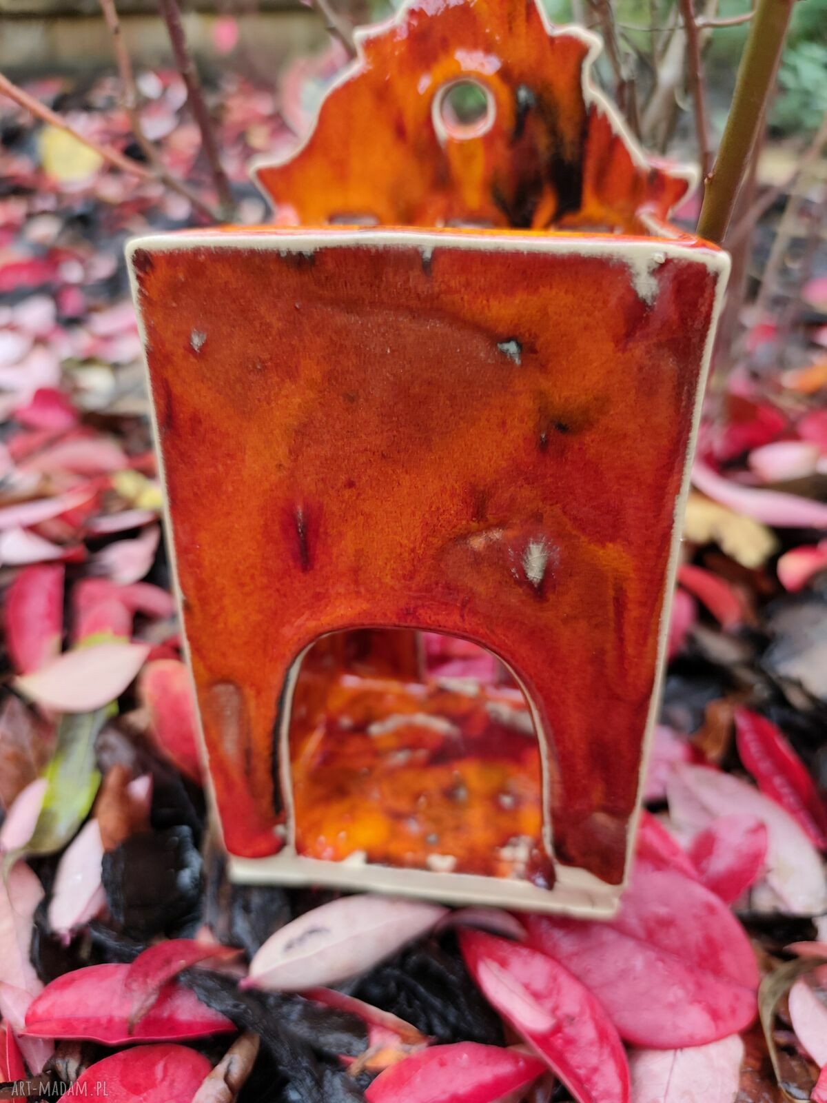 Ręcznie wykonany lampion - kamieniczka ceramiczna w jesiennych barwach