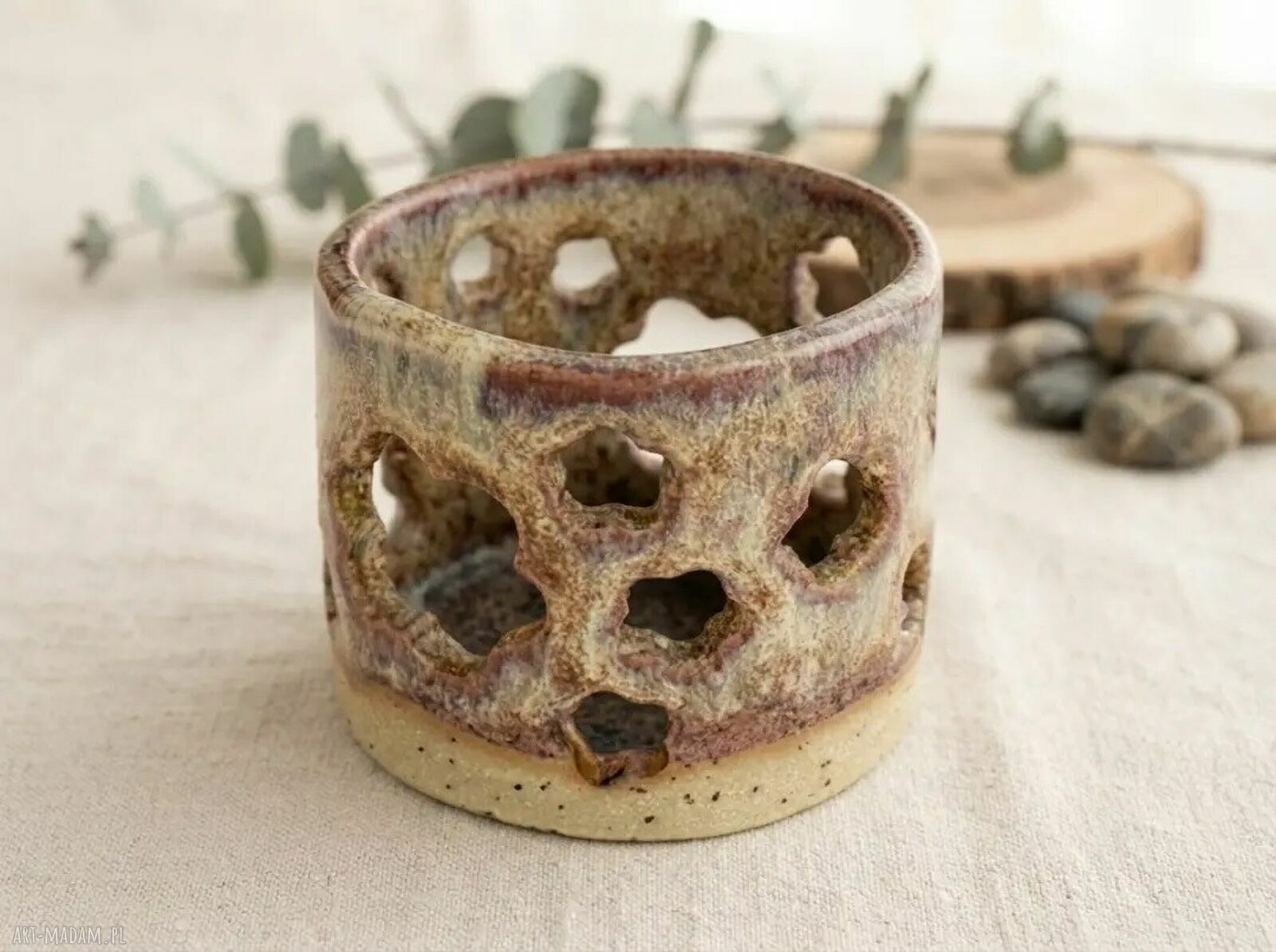 Ceramiczny lampion - ręcznie robiony pojemnik na tealight
