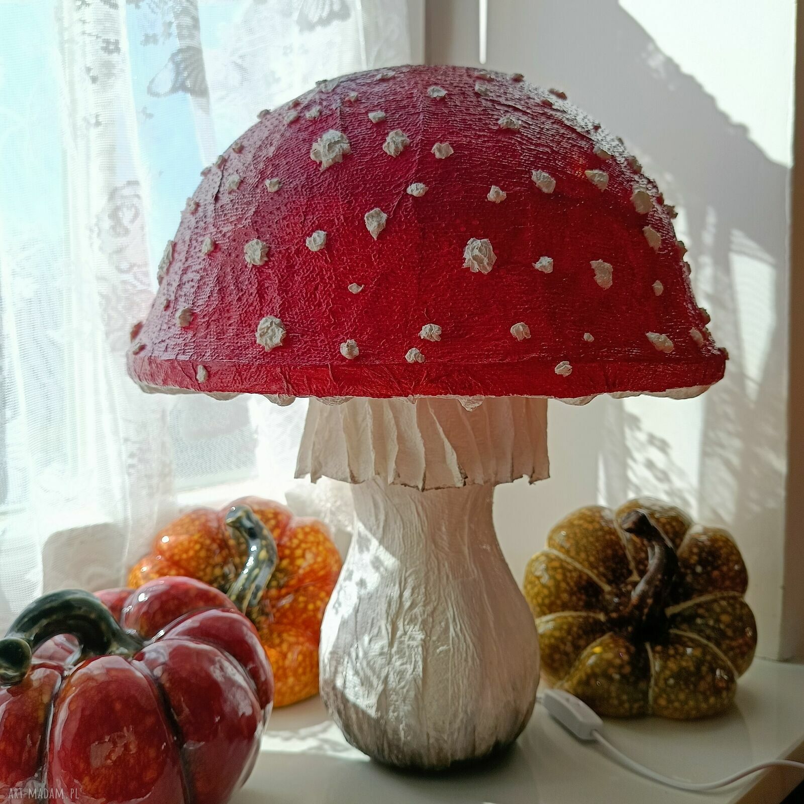 Lampka nocna muchomorek - ręcznie wykonana lampa LED