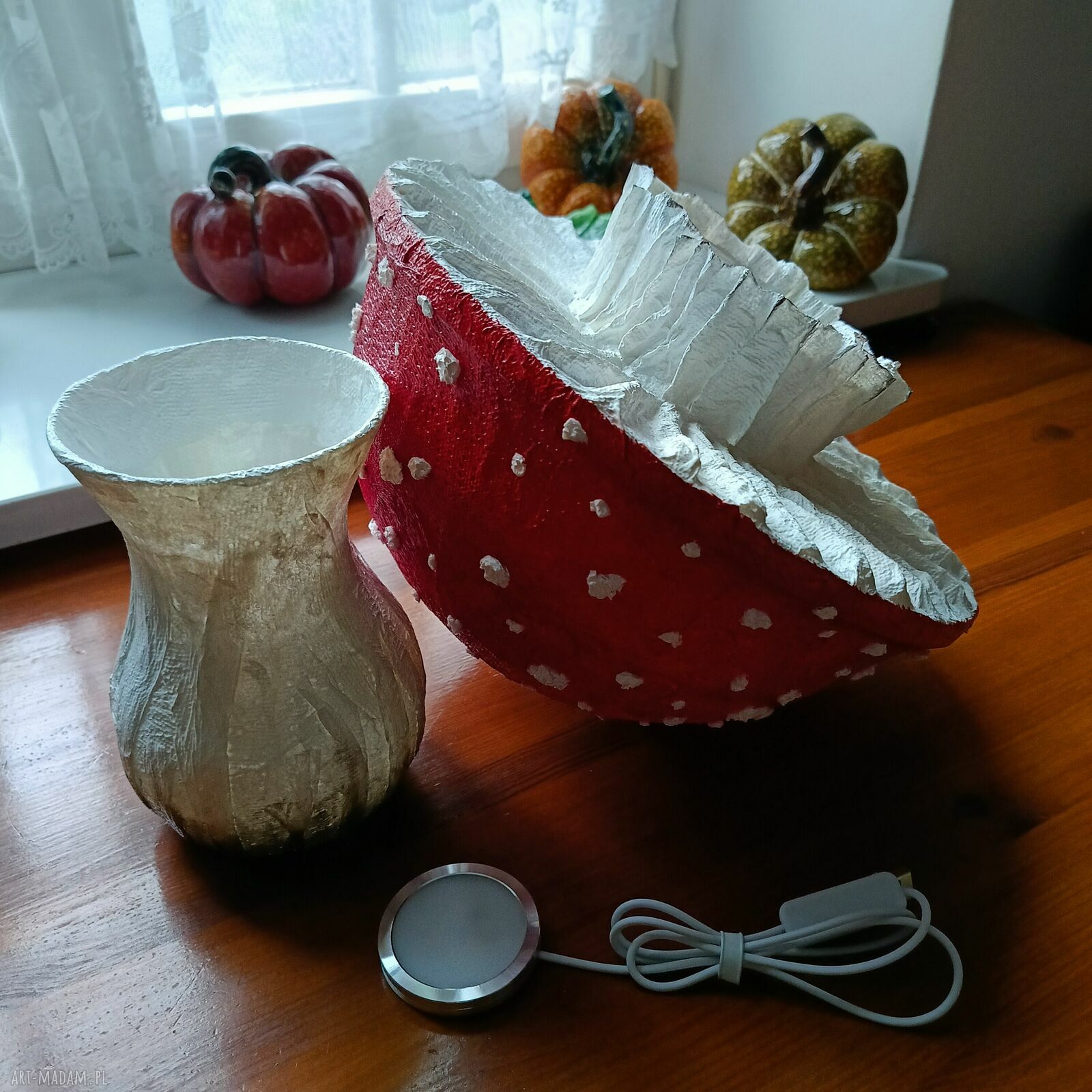 Lampka nocna muchomorek - ręcznie wykonana lampa LED