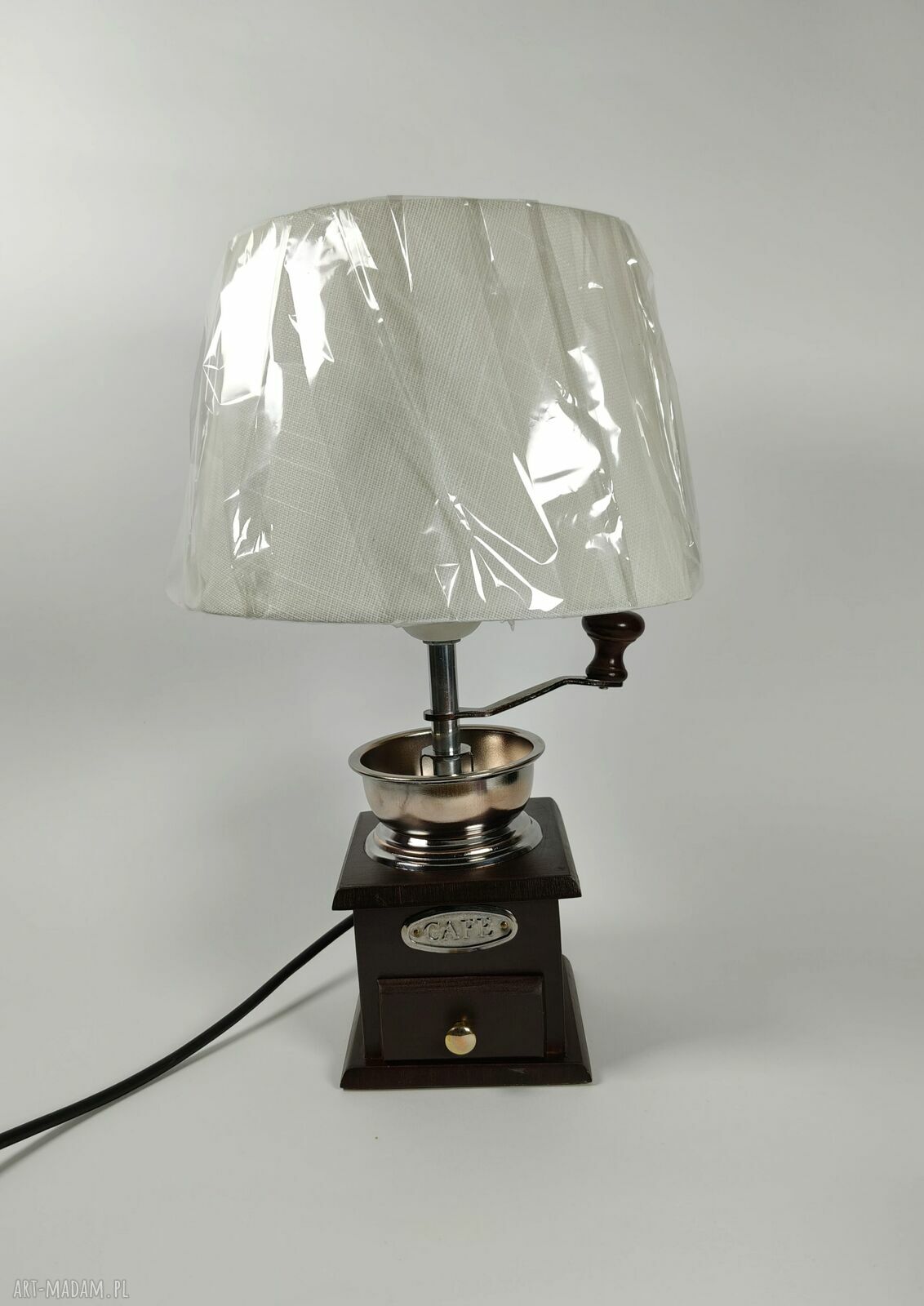 Lampka z młynka do kawy PRL - czarna vintage do wnętrz i na prezent