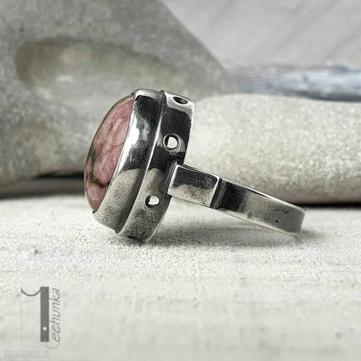 pierścionki: Lamuse I srebrny pierścionek z rodonitem ręczne wykonanie