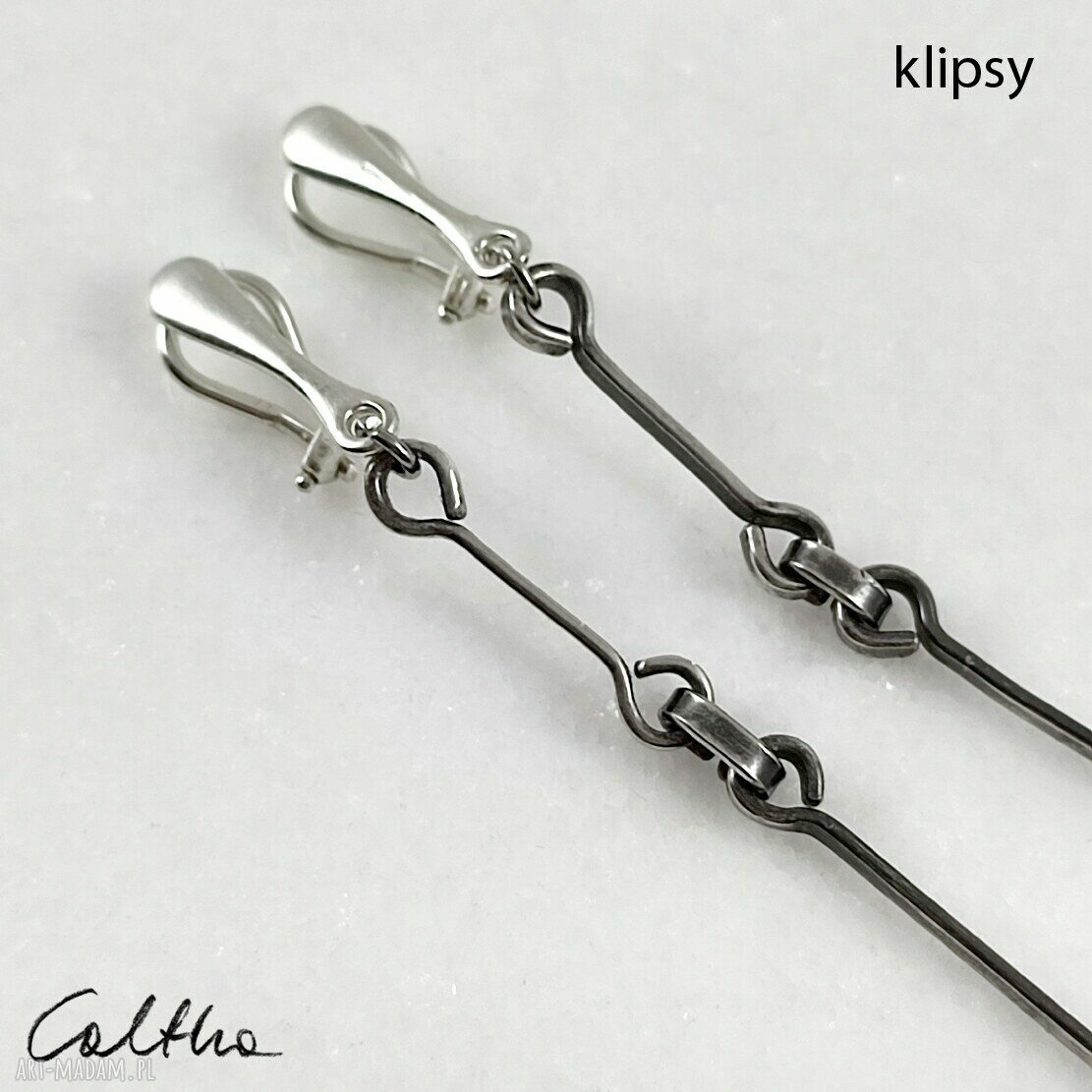 Caltha - asymetryczne srebrne kolczyki lub klipsy 925 (7 i 11 cm)