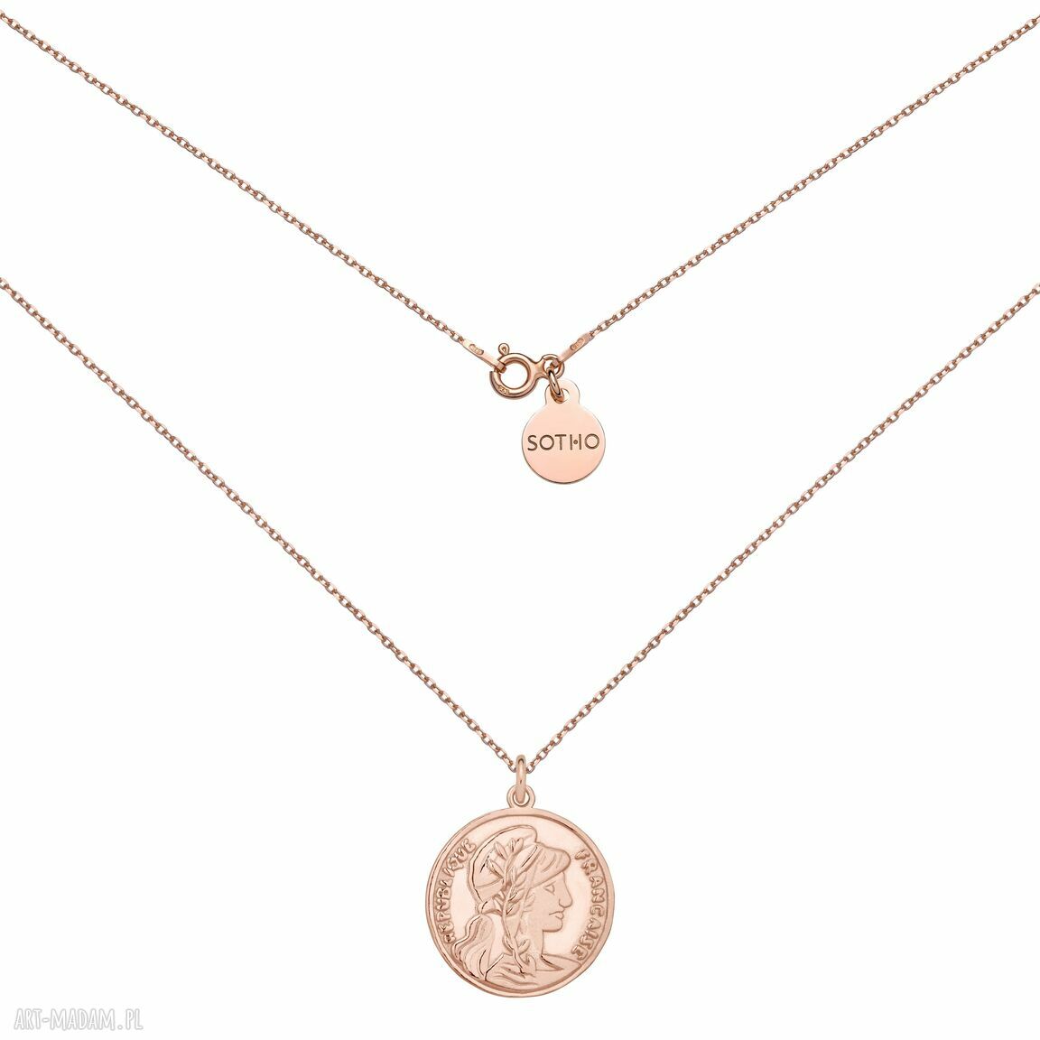 Medalion z różowego złota z dużą monetą SOTHO - srebro 925 pozłacane 24k