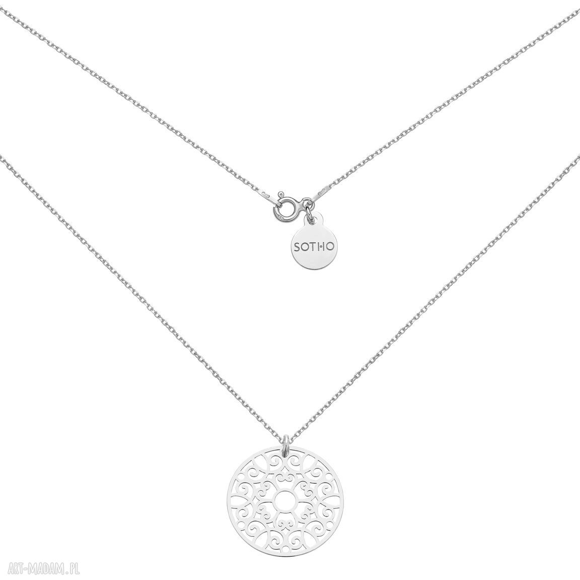Srebrny naszyjnik dużą srebro rozetka modowy łańcuszek