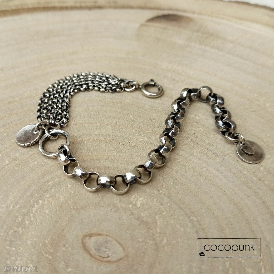 bransoletki: Bransoleta srebro 925 masywna, łańcuchowa, nowoczesna. ręczne wykonanie