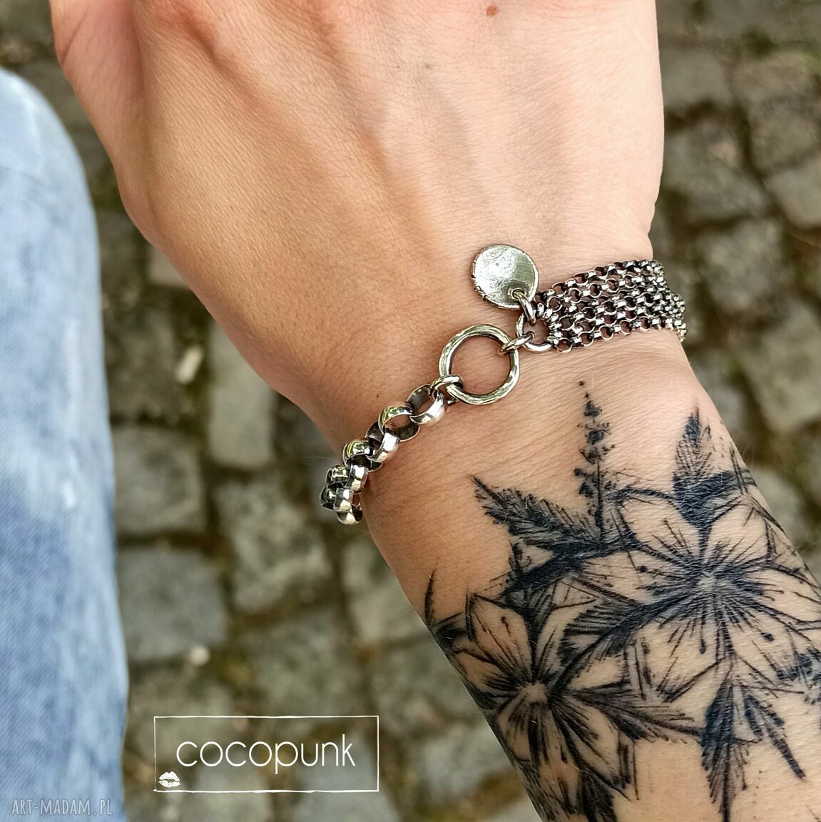 bransoletki: Bransoleta srebro 925 masywna, łańcuchowa, nowoczesna. ręczne wykonanie