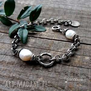 bransoleta z perłami - masywna srebro 925