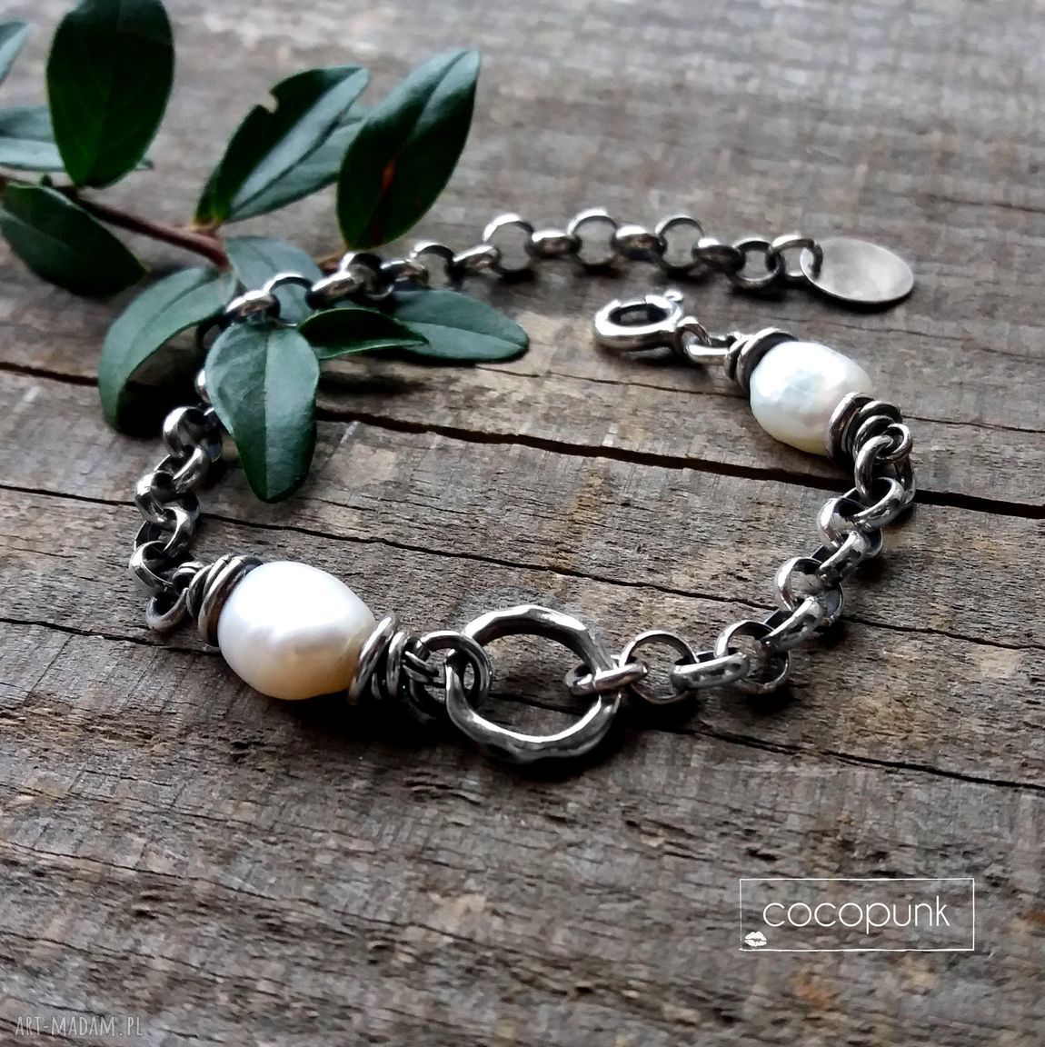 Nowoczesna bransoleta z perłami - srebro 925 handmade