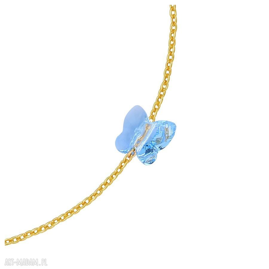 bransoletki: Złota bransoletka zdobiona niebieskim motylkiem SWAROVSKI® CRYSTAL hand made