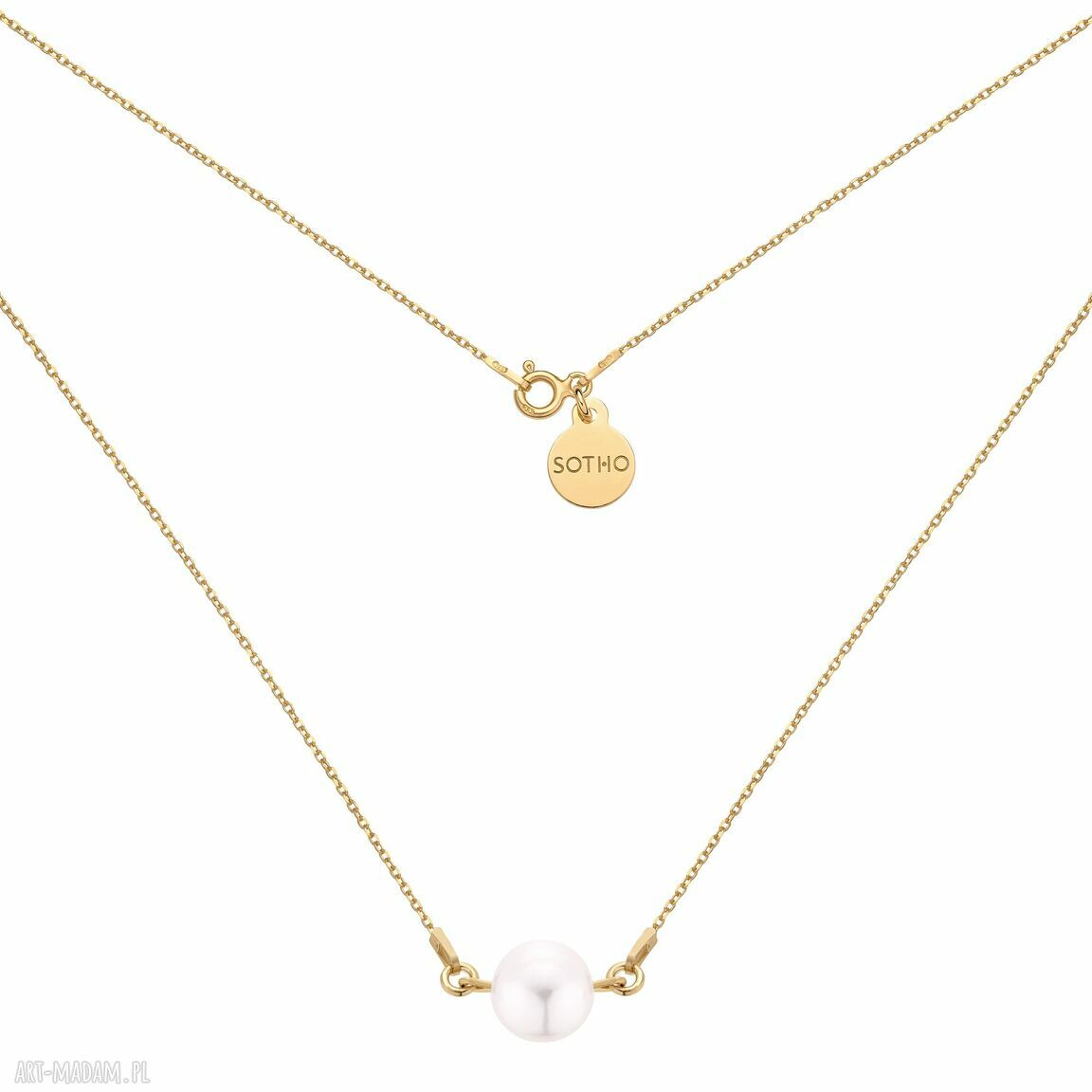 Złoty naszyjnik naturalną perłą łapana łańcuszek delikatna