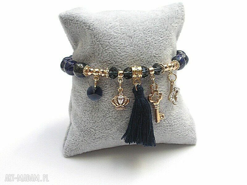 Bransoletka Lapis Gypsy z lapis lazuli, kryształkami Swarovski i chwostem art Madam.pl