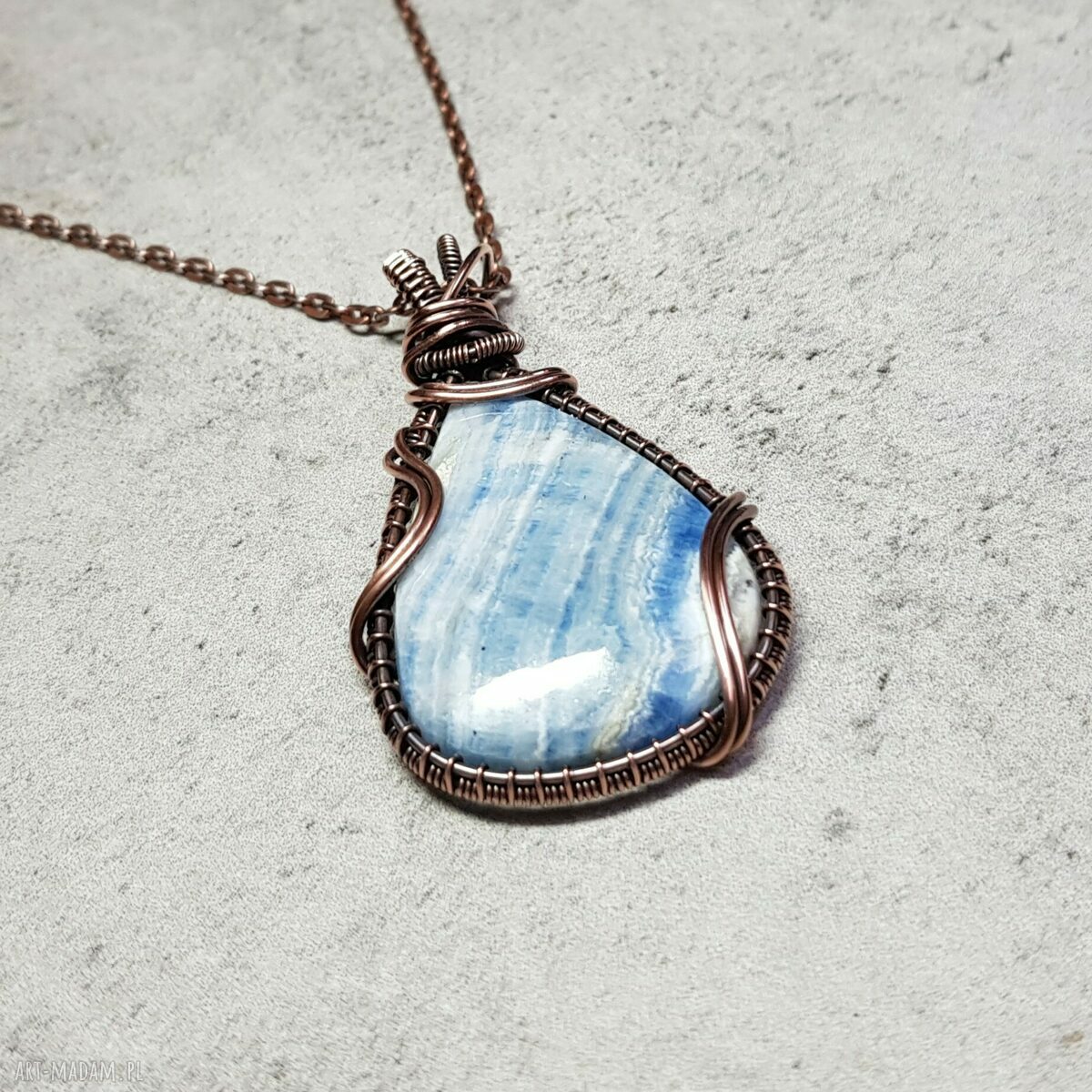 Lapis Lace Onyx m232 - wisiorek wire-wrapping z miedzi